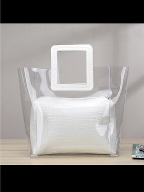 Clear Tote Bag with White Croc Inner Pouch
